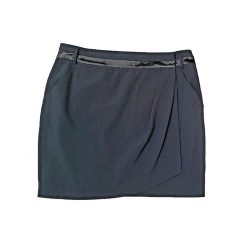Boston Proper Womens SZ 14 Black Lined Wrap Mid Length Skirt Pockets
